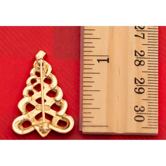 Vintage Mid Century Christmas Tree Gemstone Gold Tone Brooch by Avon- O9 - Picture 2 of 2
